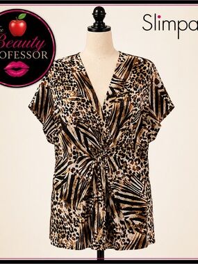 💞 Slimpact XL Animal Print Blouse Built In Shapewear Twist Front Leopard